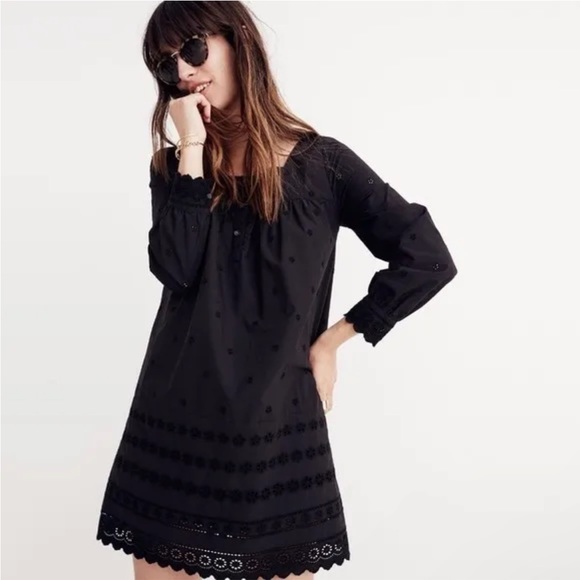 🖤MADEWELL BLACK EYELET SHIFT DRESS S - Picture 1 of 5